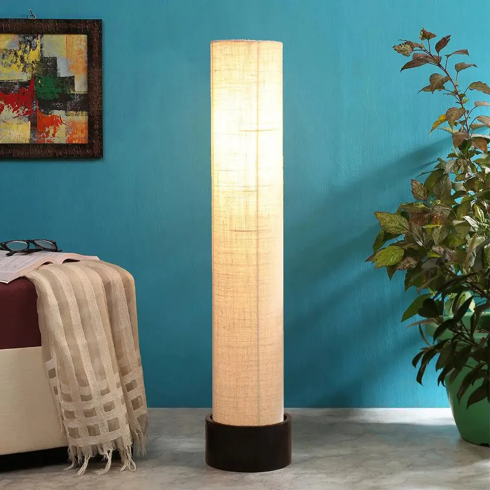 Classic Round Jute & Natural Wood Floor Lamp White