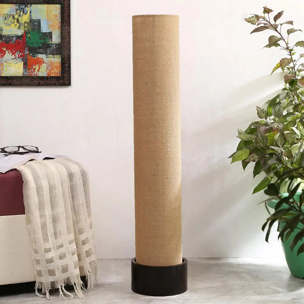 Classic Round Jute & Natural Wood Floor Lamp White