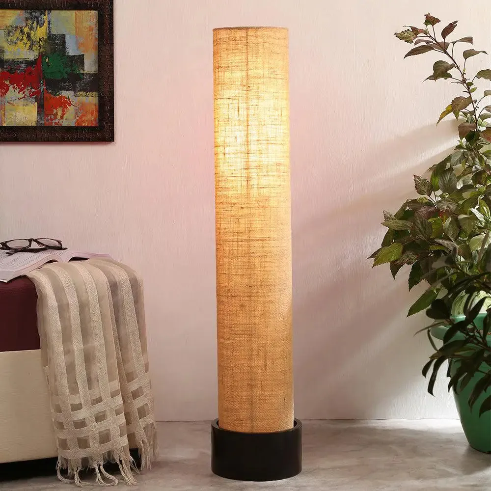 Classic Round Jute & Natural Wood Floor Lamp White