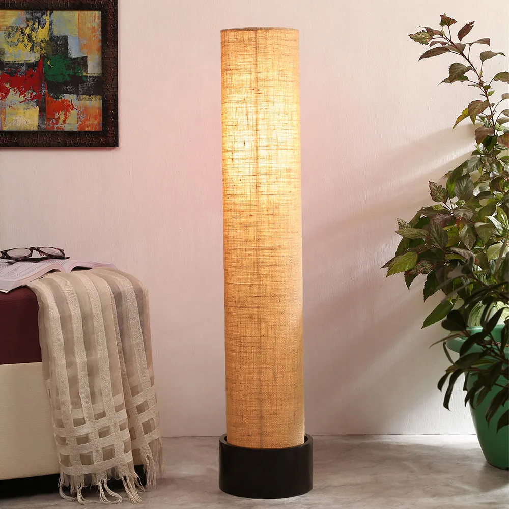 Classic Round Jute & Natural Wood Floor Lamp Beige