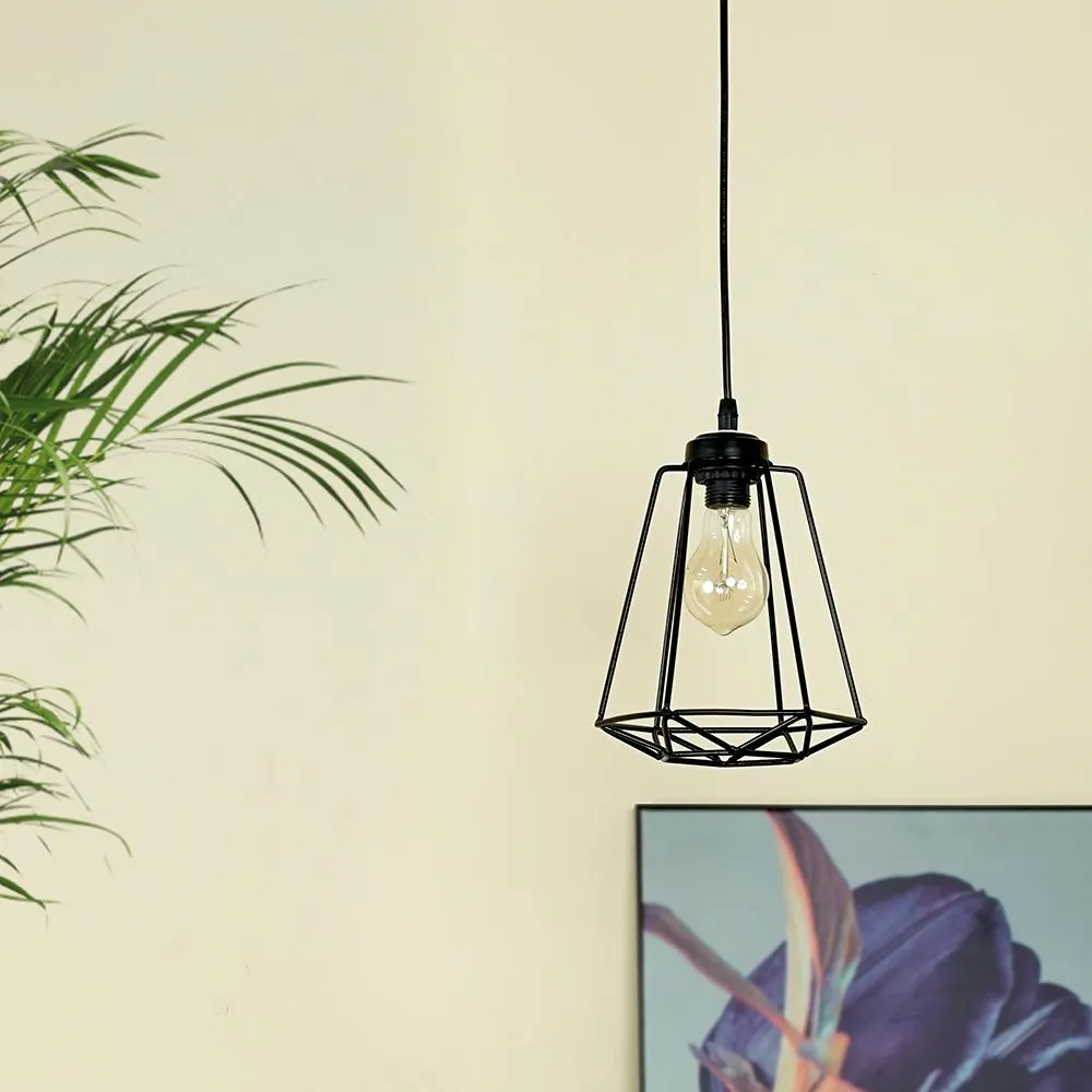 Classic Royal Black Metal Cage Antique Hanging Lamp