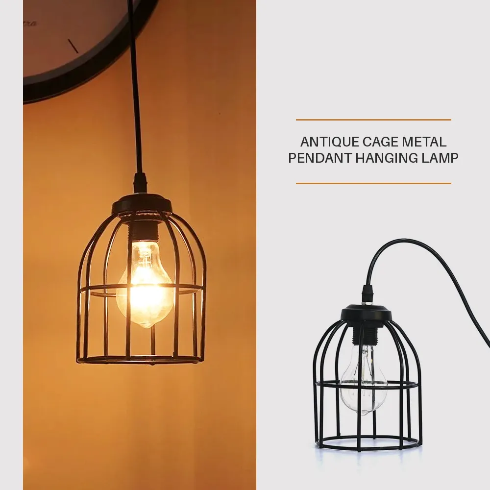 Classic Royal Black Metal Cage Antique Hanging Lamp