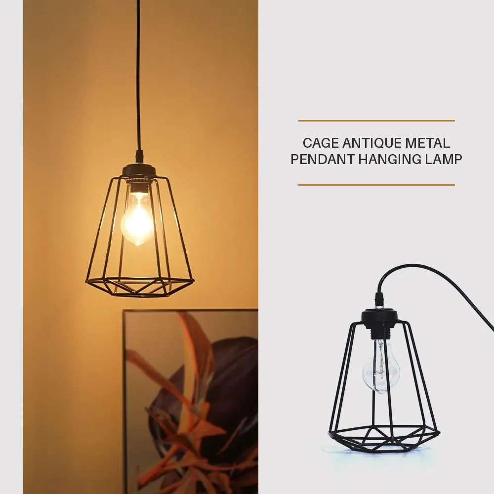 Classic Royal Black Metal Cage Antique Hanging Lamp