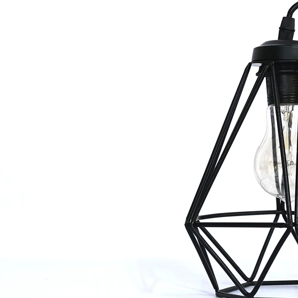 Classic Royal Black Metal Diamond Shaped Hanging Lamp