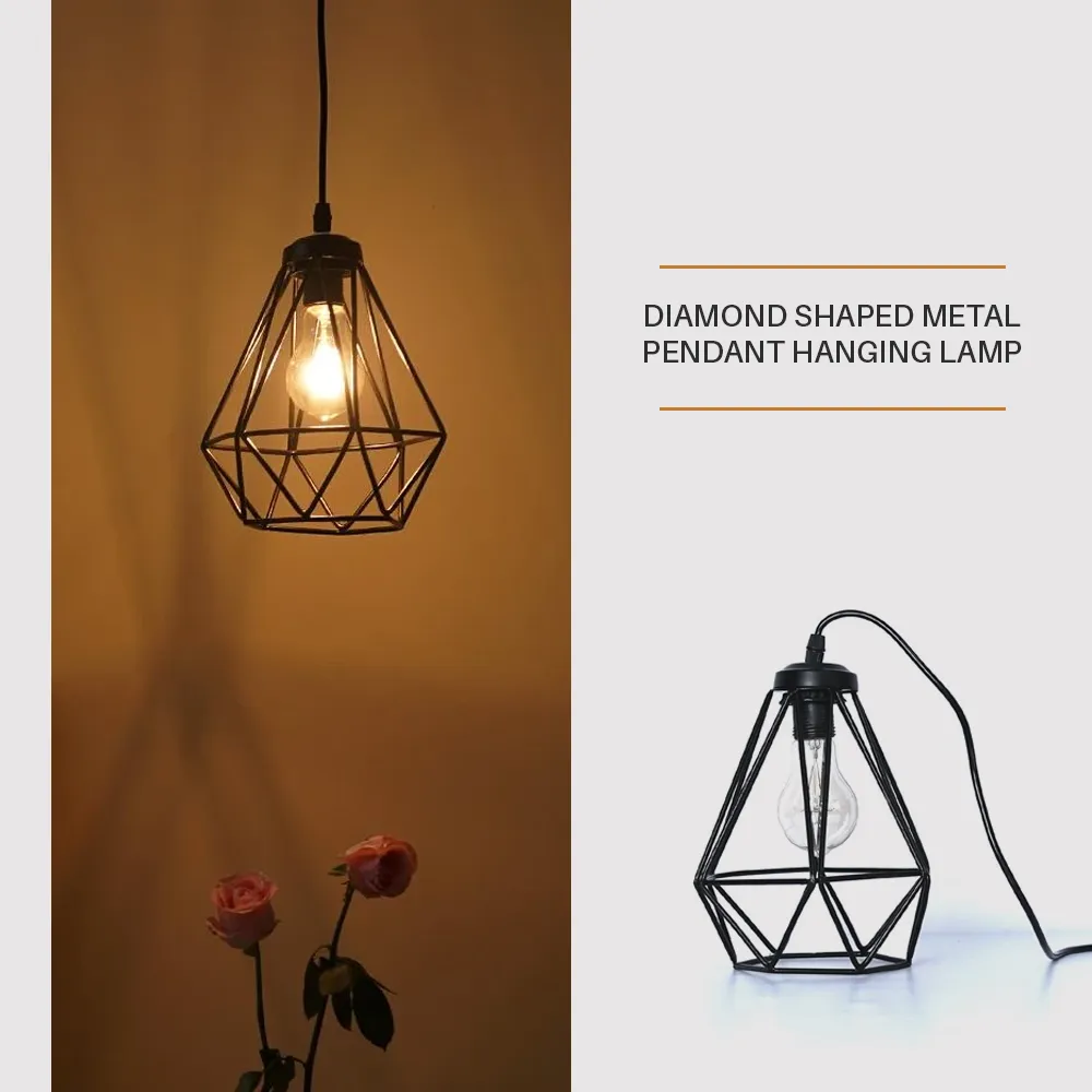 Classic Royal Black Metal Diamond Shaped Hanging Lamp