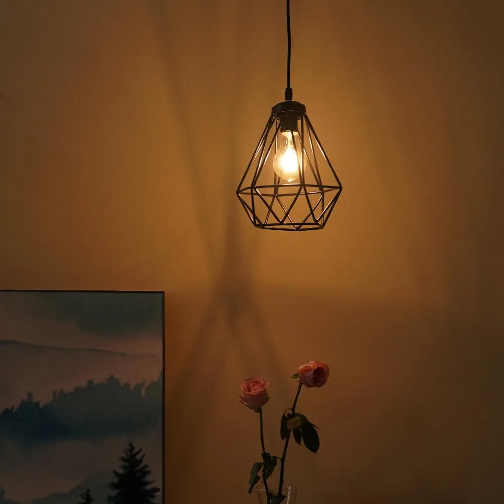 Classic Royal Black Metal Diamond Shaped Hanging Lamp