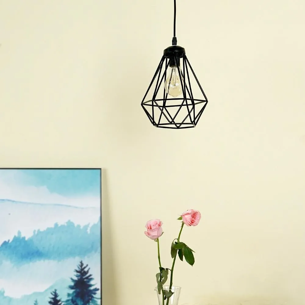 Classic Royal Black Metal Diamond Shaped Hanging Lamp
