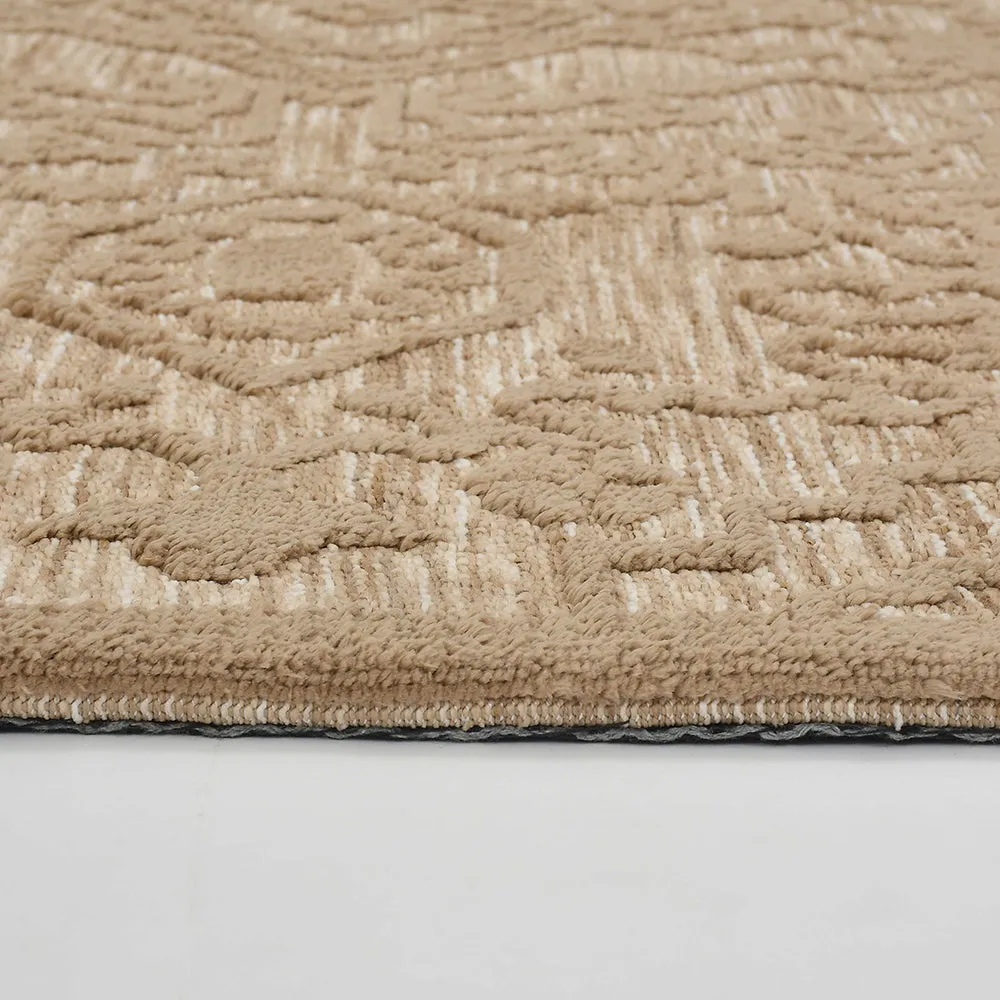 Classic Solid Beige Traditional Print Polyester Carpet 2X5