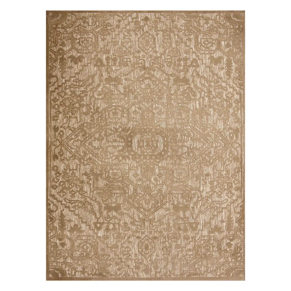 Classic Solid Beige Traditional Print Polyester Carpet 2X5