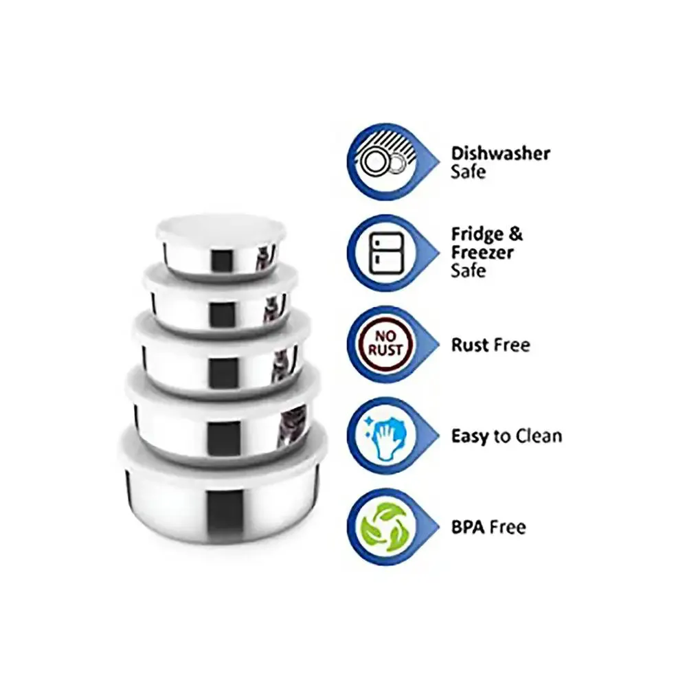 Classic Stainless Steel Kitchen Storage Containers With Lid Set Of 5