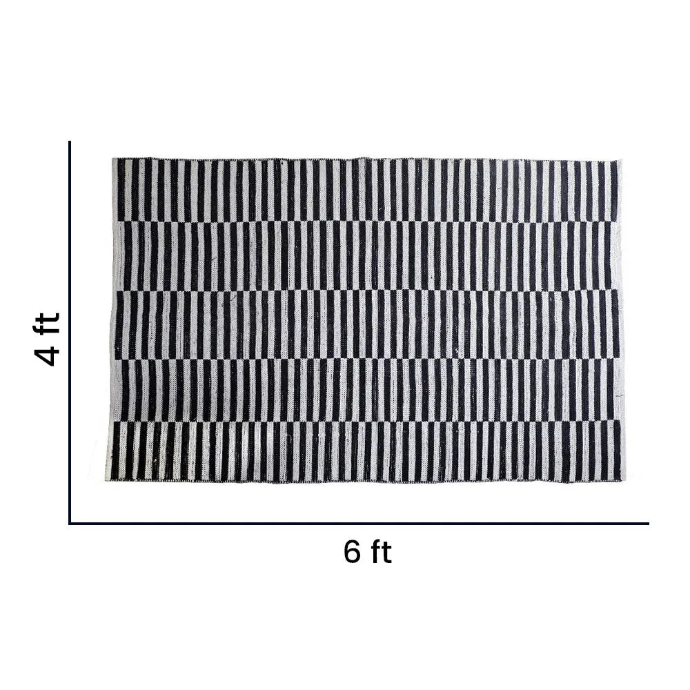 Classic Striped Black &amp; White Flatweave Woven Area Rug