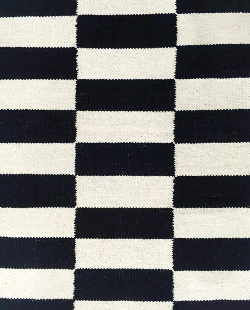 Classic Striped Black &amp; White Flatweave Woven Area Rug