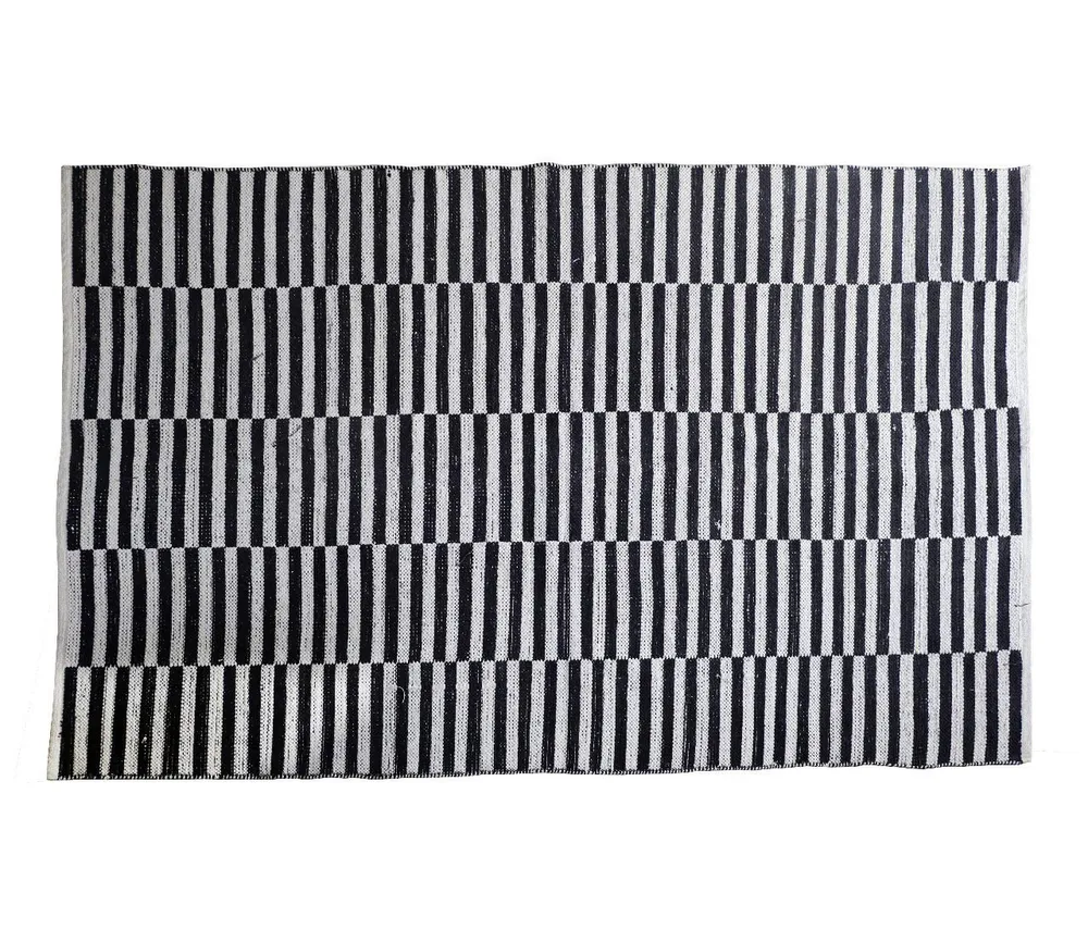 Classic Striped Black &amp; White Flatweave Woven Area Rug