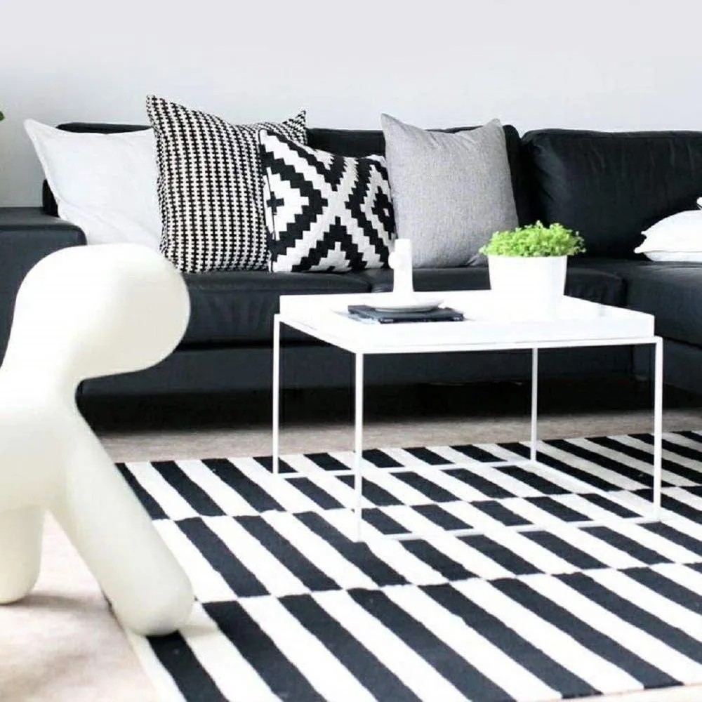 Classic Striped Black &amp; White Flatweave Woven Area Rug