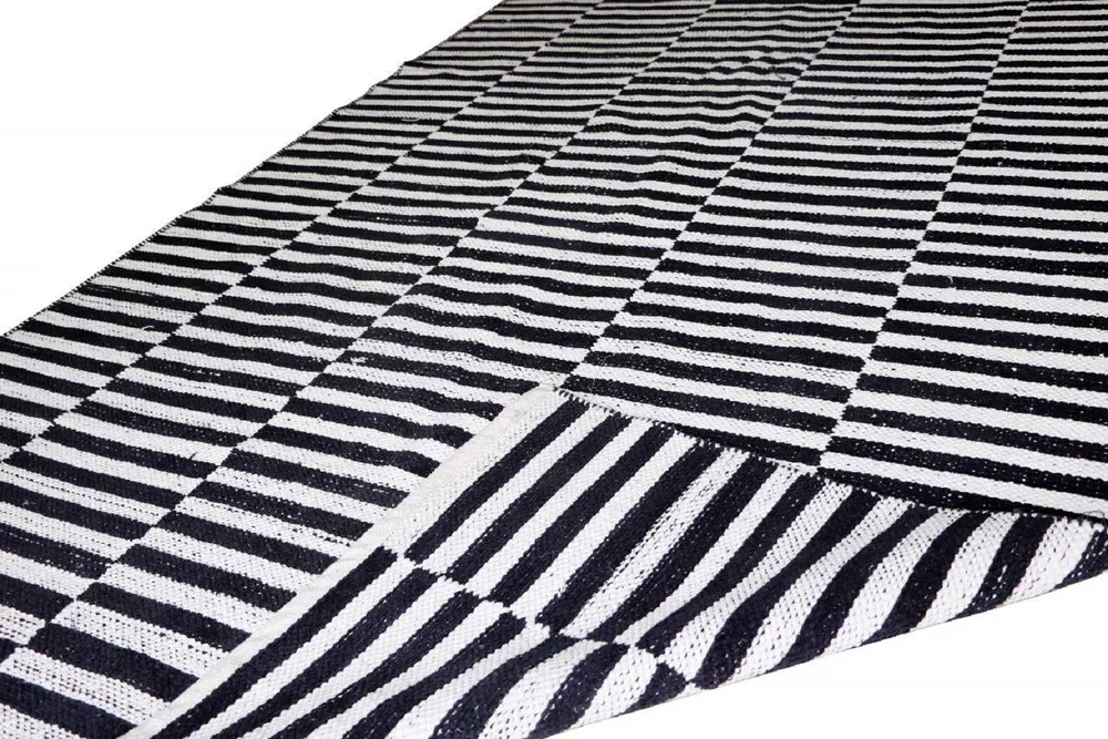 Classic Striped Black &amp; White Flatweave Woven Area Rug