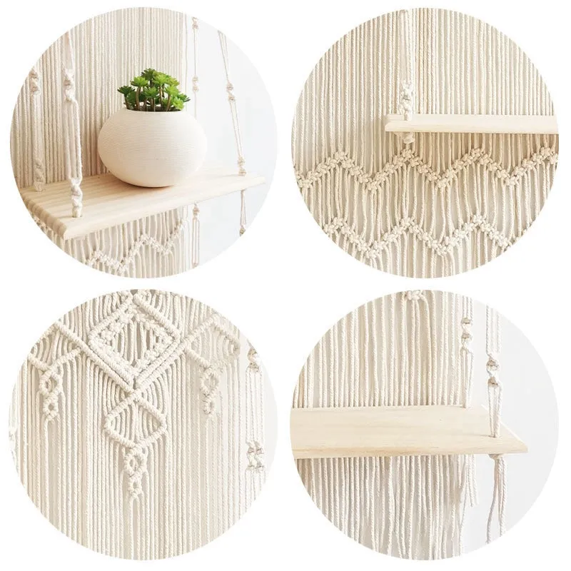 Classic Three-tier Shelved Durable Macrame Wall Hanging Shelf