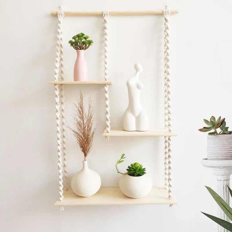Classic Three-tier Shelved Durable Macrame Wall Hanging Shelf