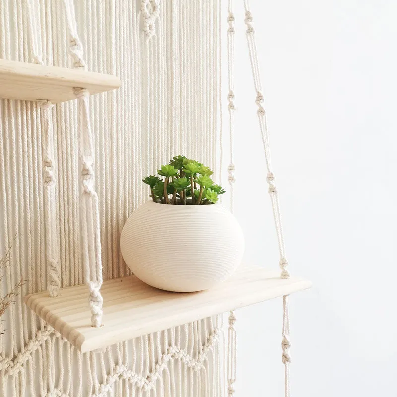 Classic Three-tier Shelved Durable Macrame Wall Hanging Shelf