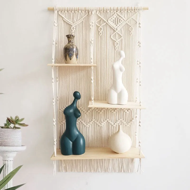 Classic Three-tier Shelved Durable Macrame Wall Hanging Shelf