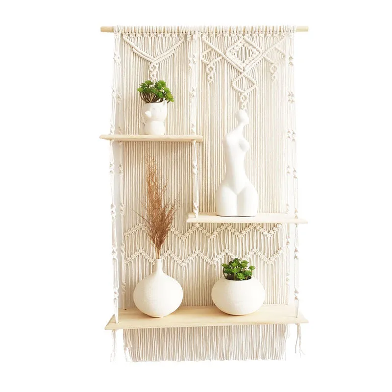 Classic Three-tier Shelved Durable Macrame Wall Hanging Shelf