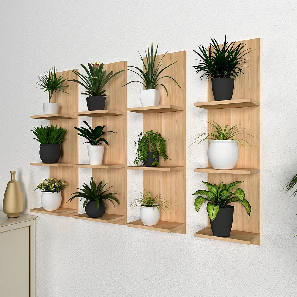 Classic Vertical Oak Finish Planter Shelves Set Of 4