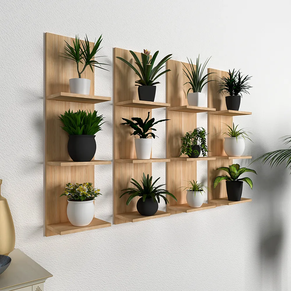 Classic Vertical Oak Finish Planter Shelves Set Of 4