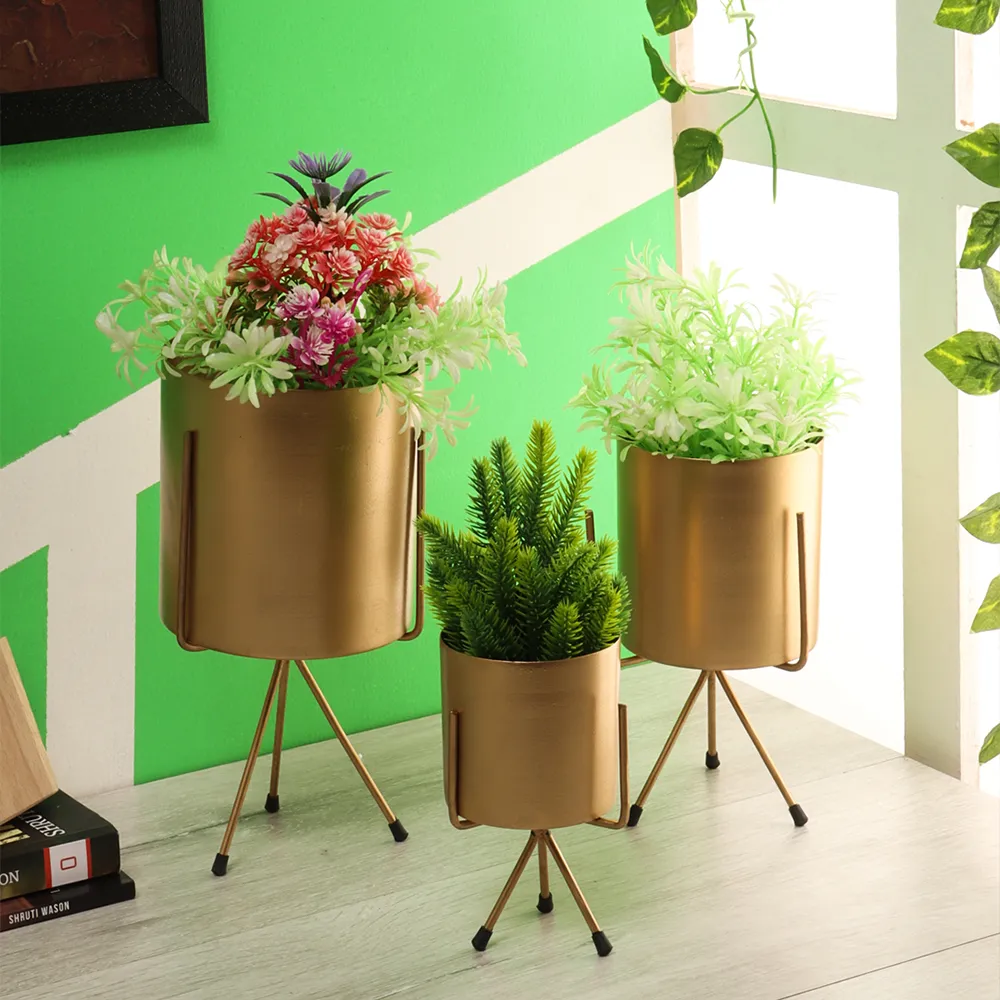 Classic Votive Shaped Metallic Planters Set Of 3