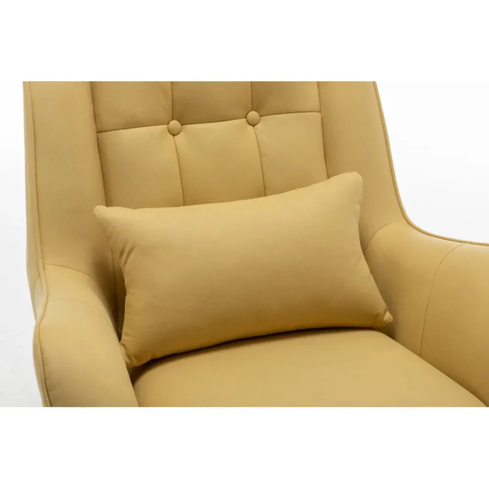 Classic Yellow Thick Padded Velvet Armchair with Cushion Single Piece