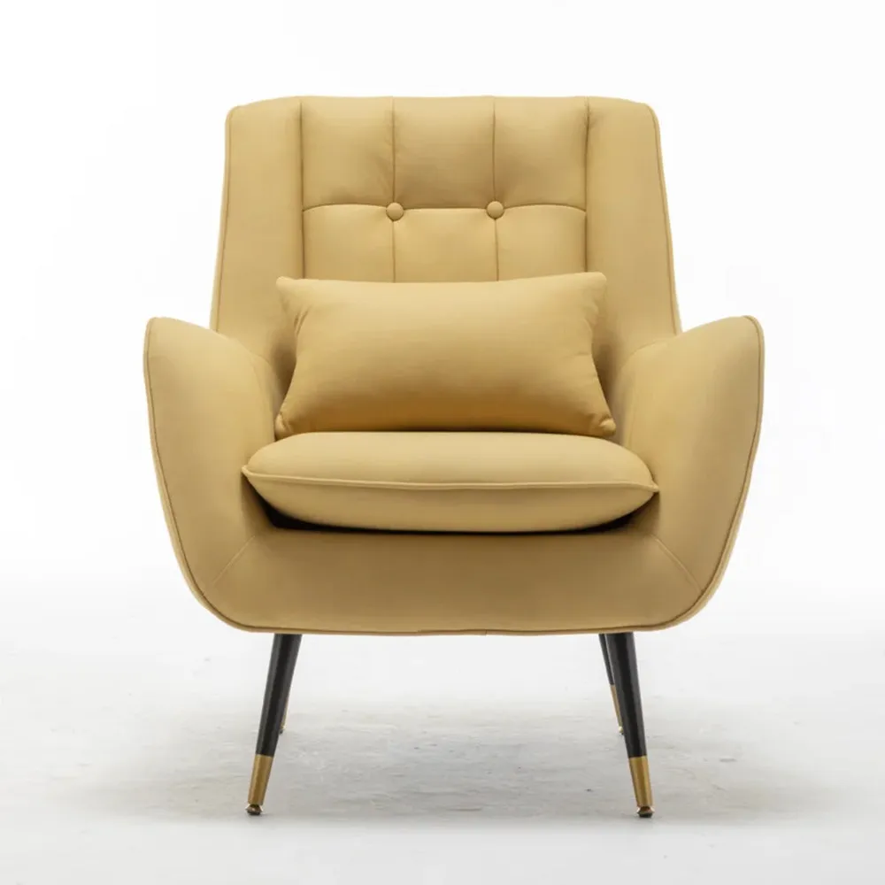 Classic Yellow Thick Padded Velvet Armchair with Cushion Single Piece