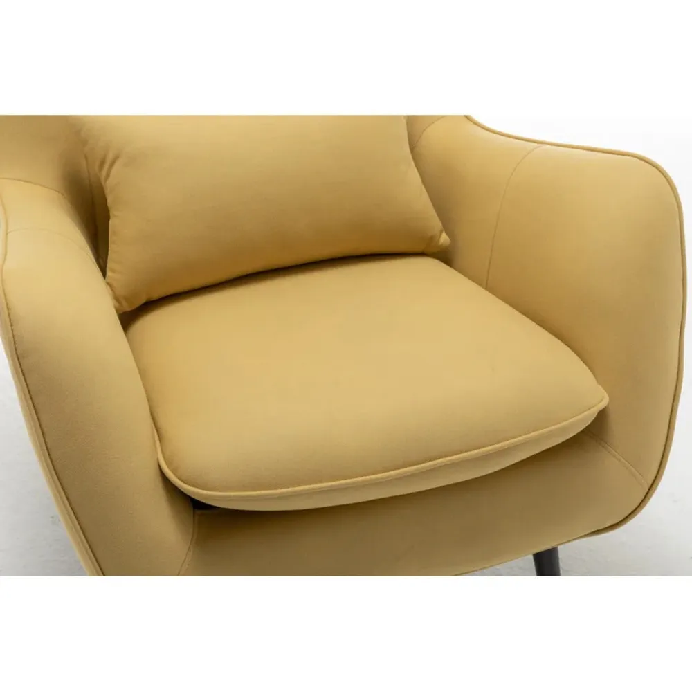 Classic Yellow Thick Padded Velvet Armchair with Cushion Single Piece