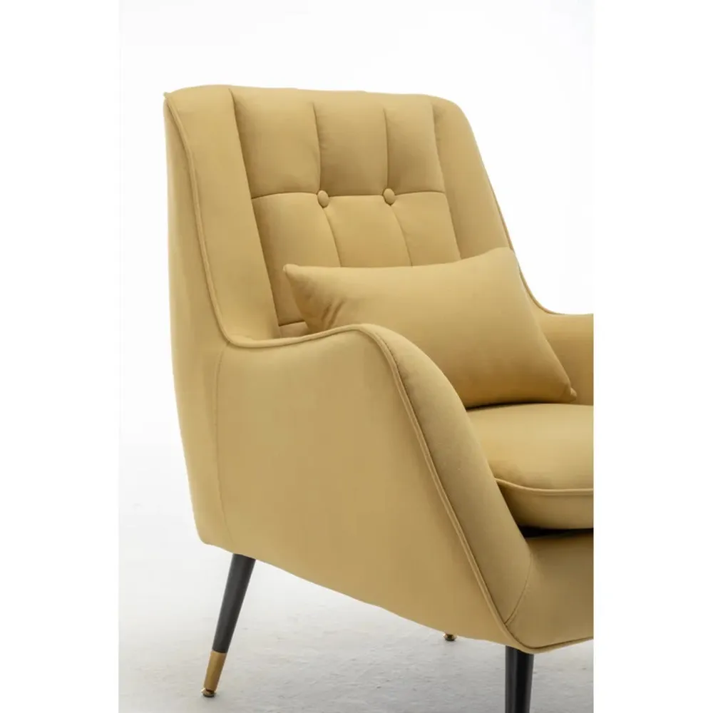 Classic Yellow Thick Padded Velvet Armchair with Cushion Single Piece