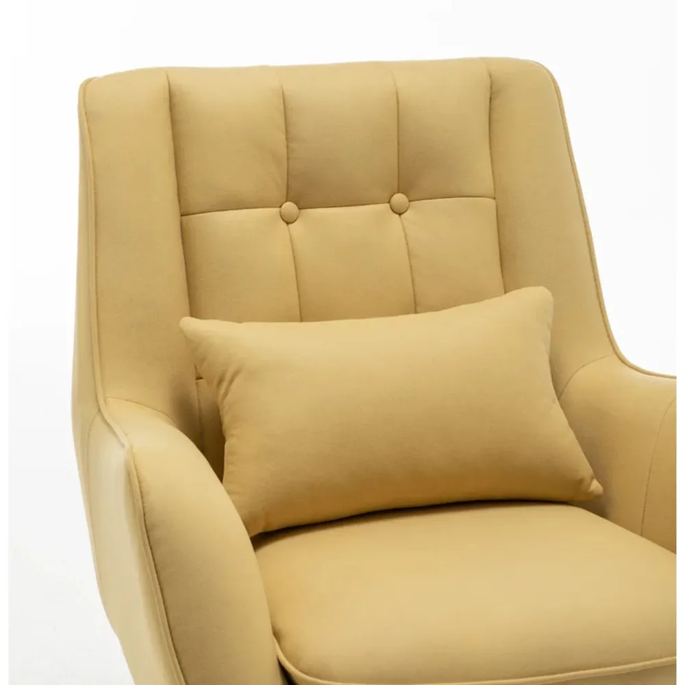 Classic Yellow Thick Padded Velvet Armchair with Cushion Single Piece