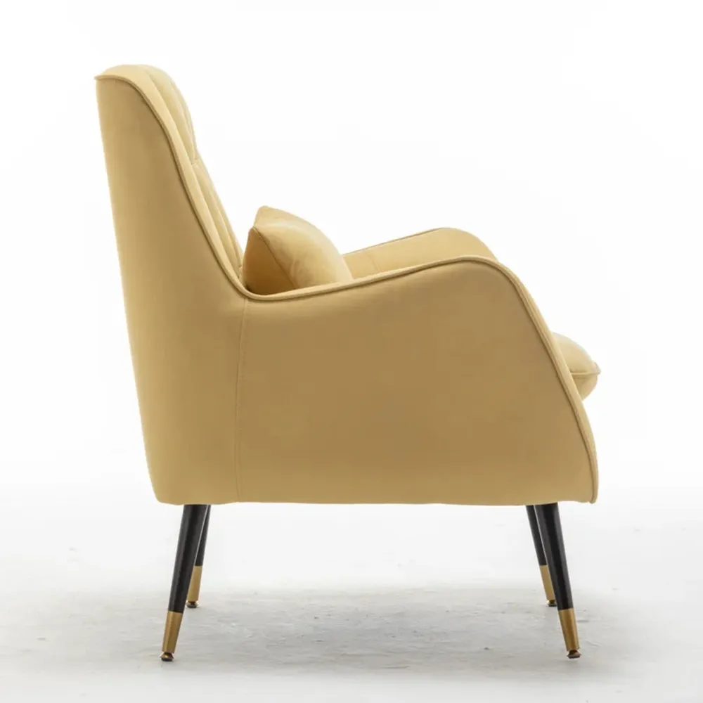 Classic Yellow Thick Padded Velvet Armchair with Cushion Single Piece