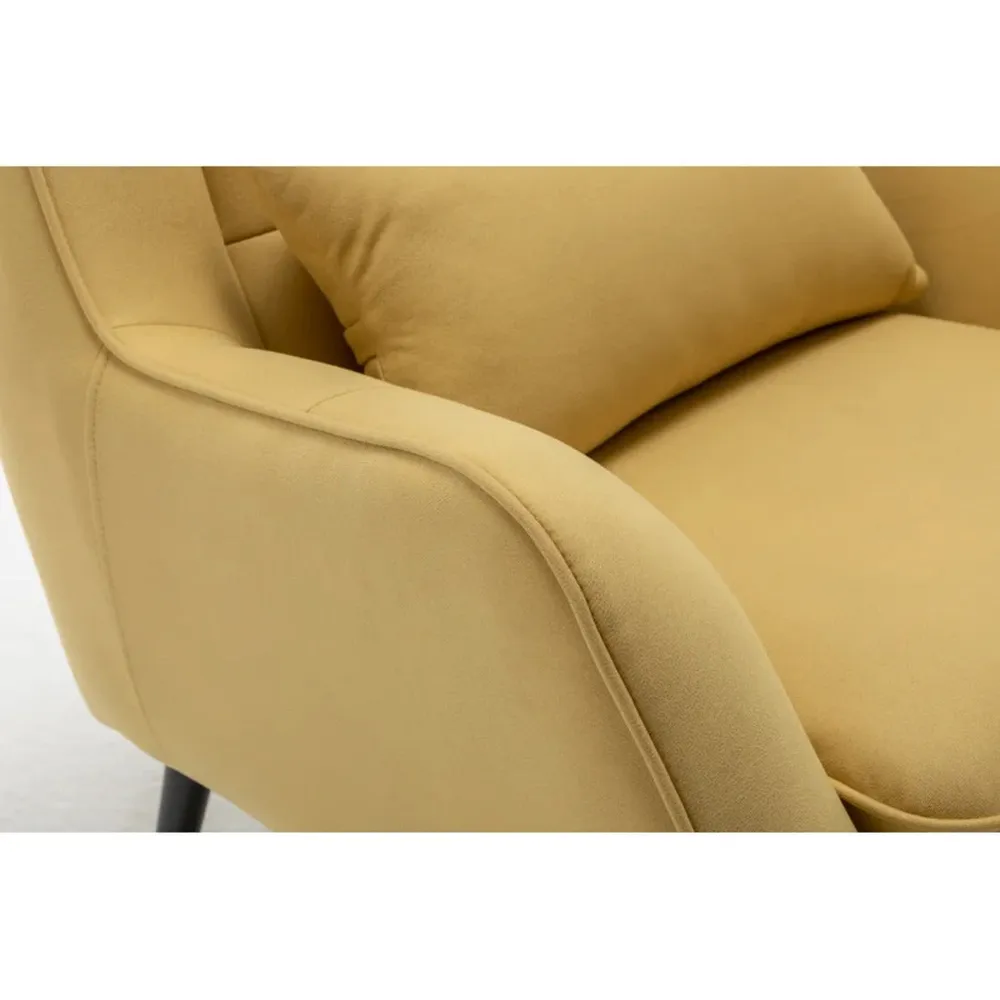 Classic Yellow Thick Padded Velvet Armchair with Cushion Single Piece