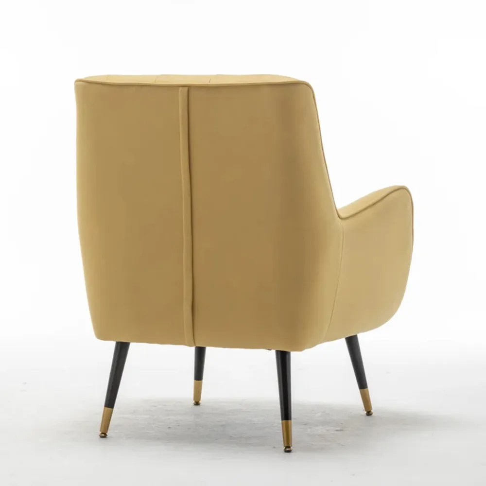 Classic Yellow Thick Padded Velvet Armchair with Cushion Single Piece