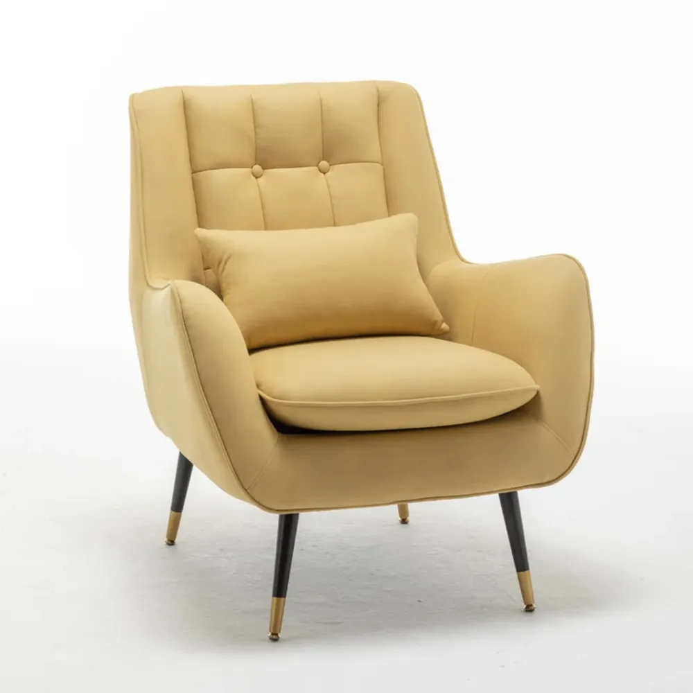 Classic Yellow Thick Padded Velvet Armchair with Cushion Single Piece