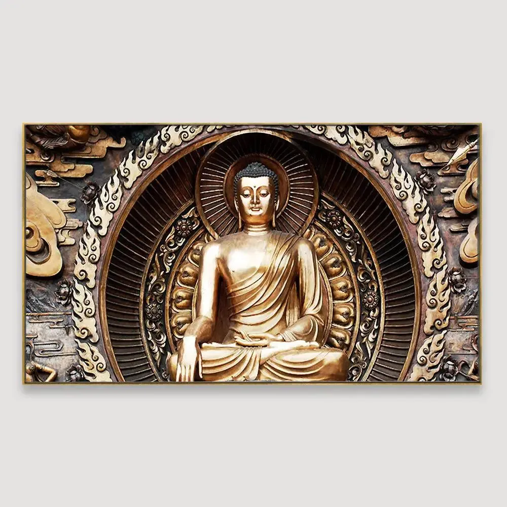 Classical Buddha Sculpture Spiritual Canvas Painting With Frame