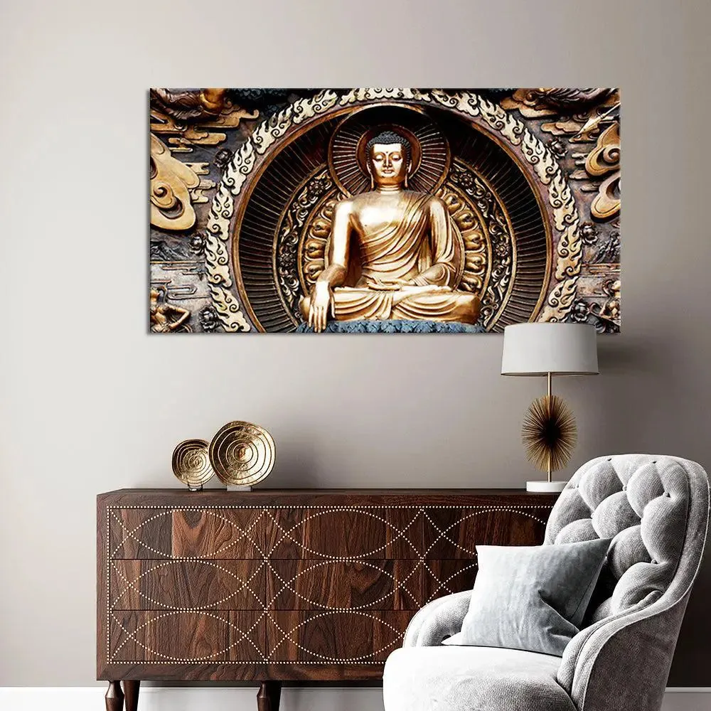 Classical Buddha Sculpture Spiritual Canvas Painting With Frame