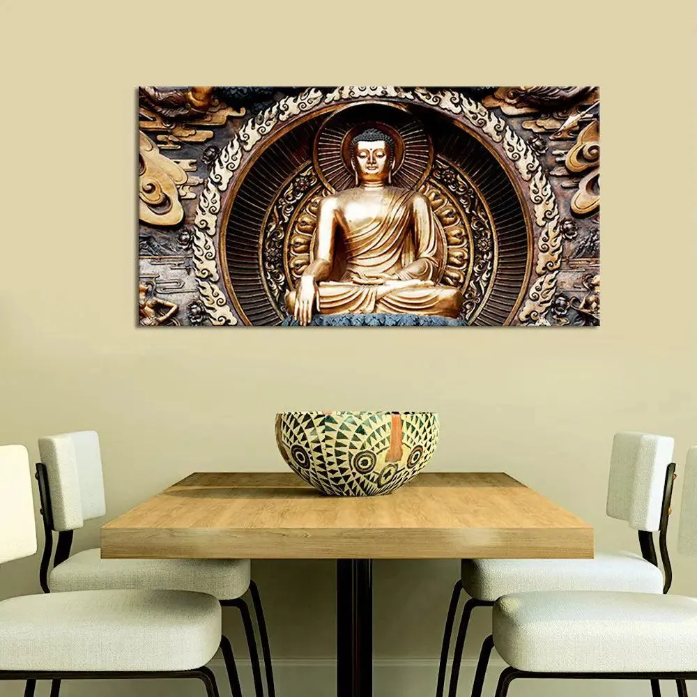Classical Buddha Sculpture Spiritual Canvas Painting With Frame