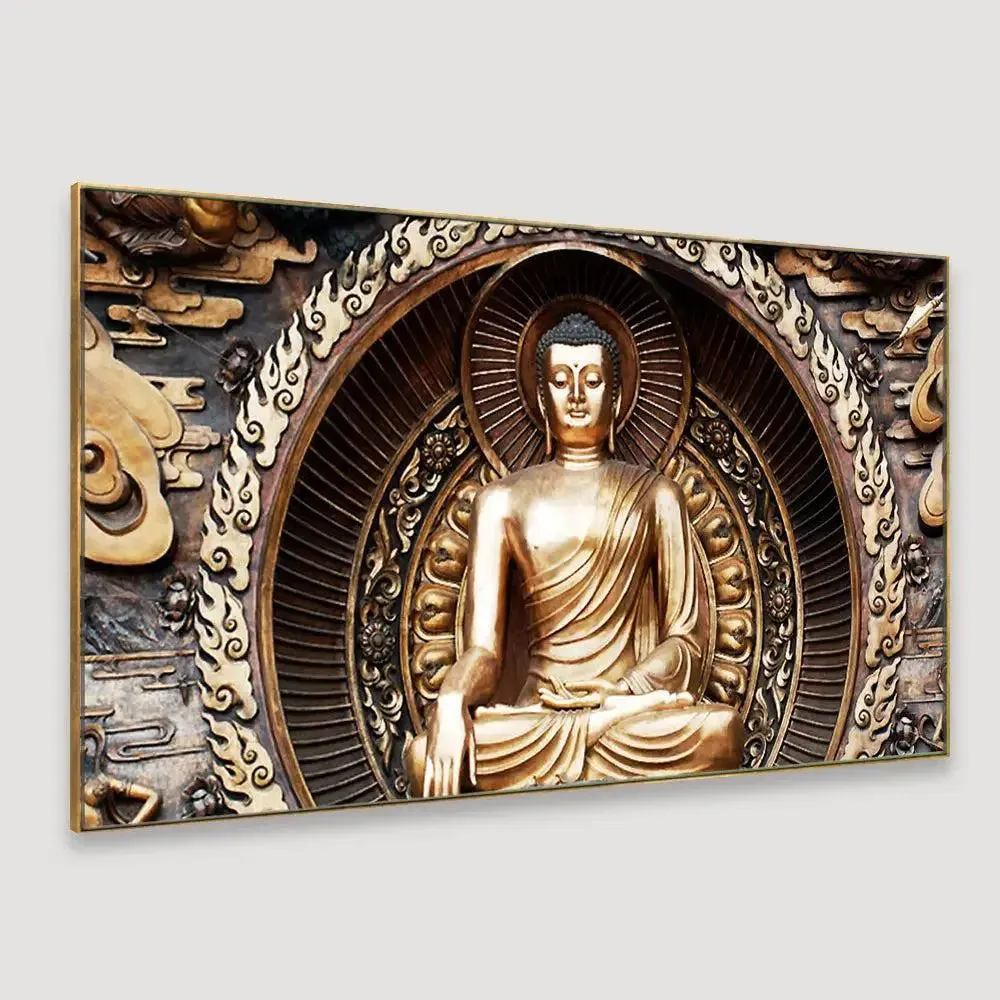 Classical Buddha Sculpture Spiritual Canvas Painting With Frame
