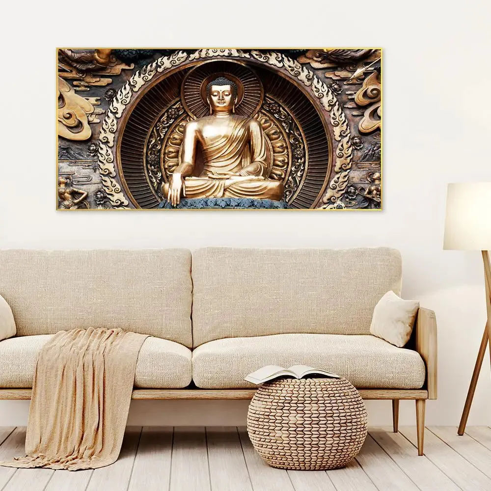 Classical Buddha Sculpture Spiritual Canvas Painting With Frame