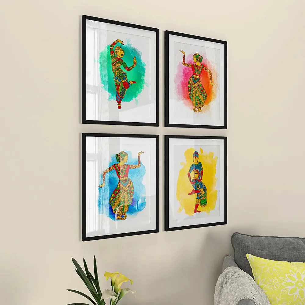 Classical Dance with Motif art Set of 4 frames with Break Resistant Clear Acrylic Glass.