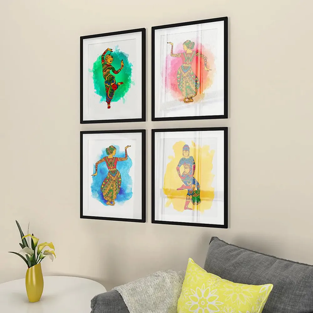 Classical Dance with Motif art Set of 4 frames with Break Resistant Clear Acrylic Glass.