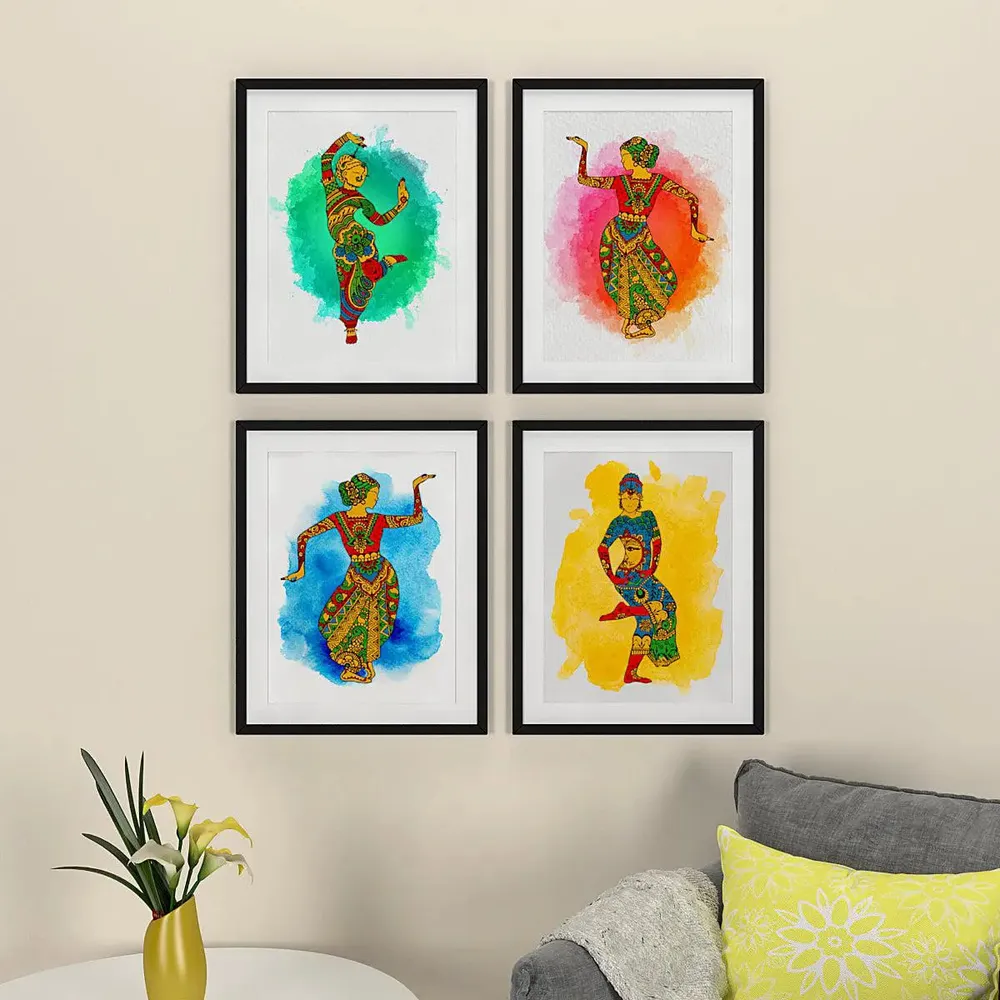 Classical Dance with Motif art Set of 4 frames with Break Resistant Clear Acrylic Glass.