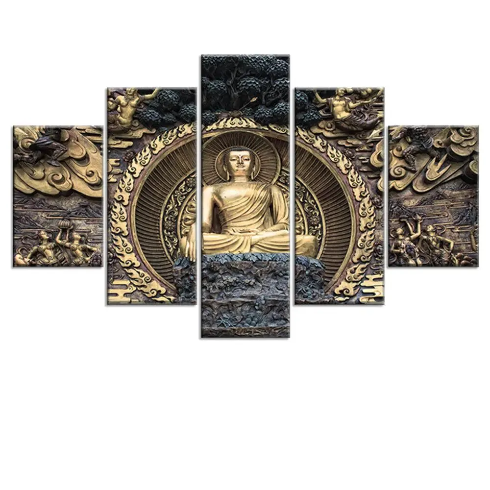 Classical Gautam Buddha Sculpture Wall Painting In Multiple Frame Canvas