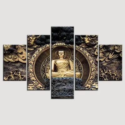 Classical Gautam Buddha Sculpture Wall Painting In Multiple Frame Canvas