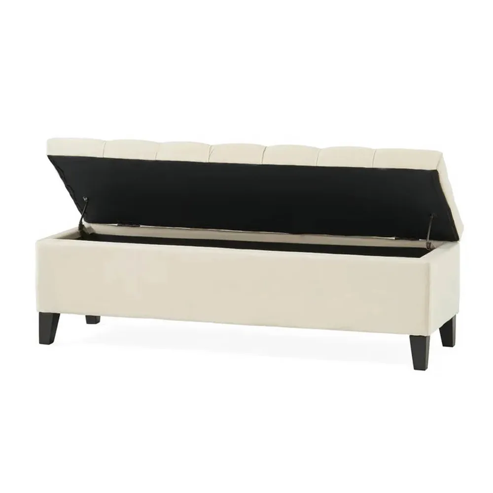 Classy Beige Resilient & Super Soft Luxurious Tufted Velvet Flip Top Storage Bench