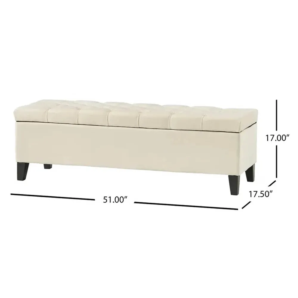 Classy Beige Resilient & Super Soft Luxurious Tufted Velvet Flip Top Storage Bench