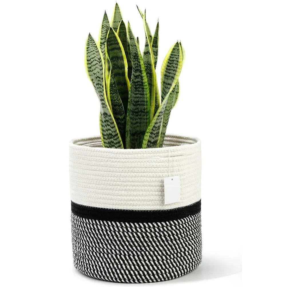 Classy Black & White Designer Cotton Rope Planter Basket