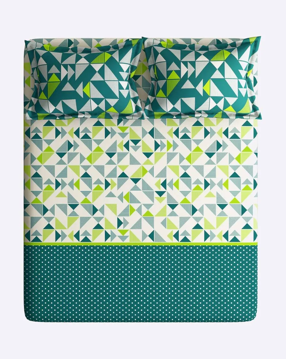 Classy Geometric Printed Magnum Super Soft Cotton King Size Bedsheet with 2 Pillow Covers - 300 Thread Count (Green)
